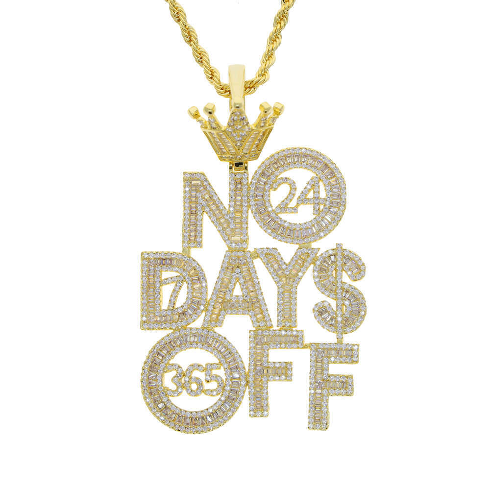 Jewelry Hip Hop crown Moissanite NO DAYS OFF letter pendant punk dropshipping