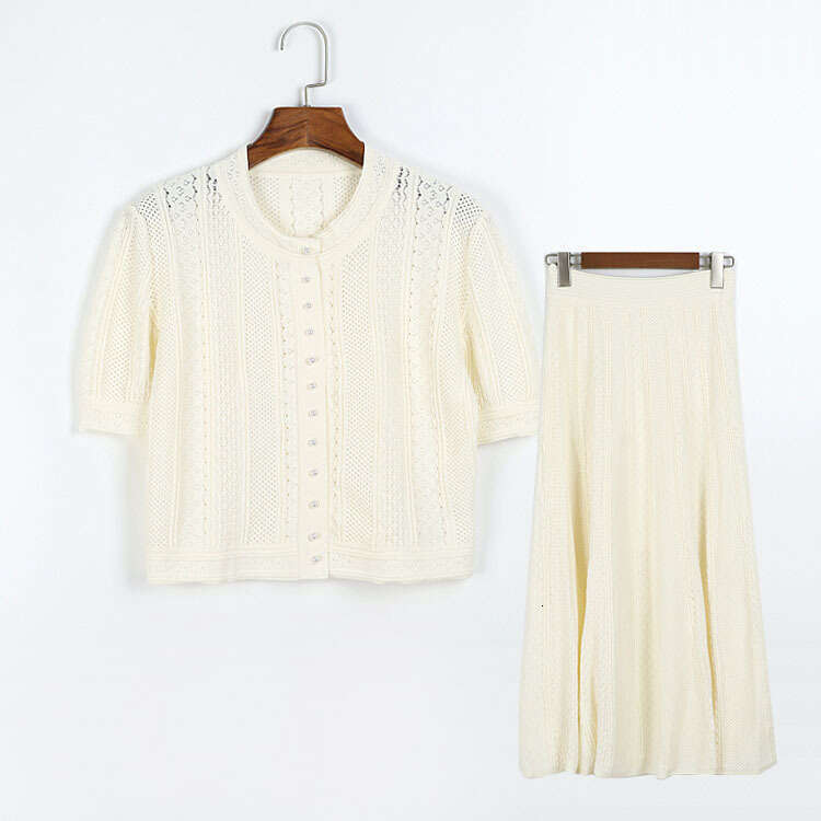 2026 A12 Spring New Designer French Fashion Mid Sleeve Knitted Cardigan Jacket+Skirt Set for Women