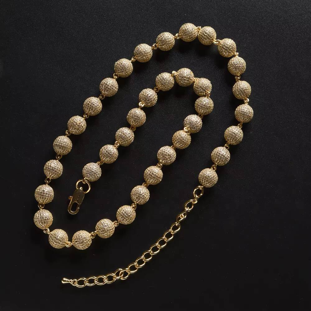 Ound Bead Cuban Chain Link Necklace Iced Vvs Gold Plated Copper Hip Hop Jewelry For Men Women Multi Color Wholesale Custom - view 4