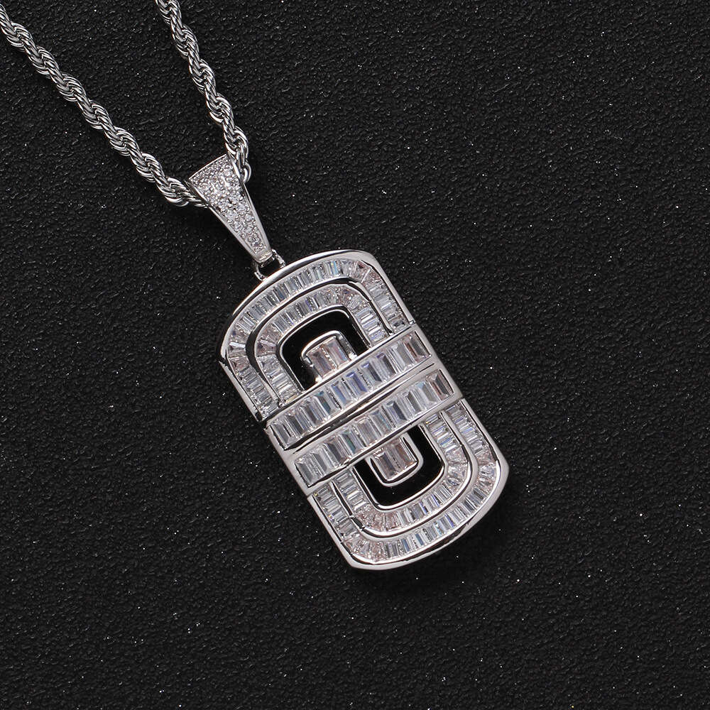 Military badge wish Jewelry Hip Hop jewelry necklace for men with Silver inlaid rectangular Moissanite personalized shield pendant