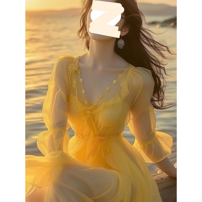 Women's Autumn-summer Dress New Beach Dress For Women Super Elegant French Long Dress For Designer Dress Seaside Vacation Very Attractive