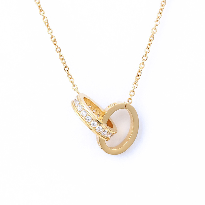 Luxury Fashion 18K Gold Letter Love Style Bracelet Necklace Women Diamonds Love Metal Chain Double Ring Pendant Necklaces with Lobster Clasp Jewelry Gift