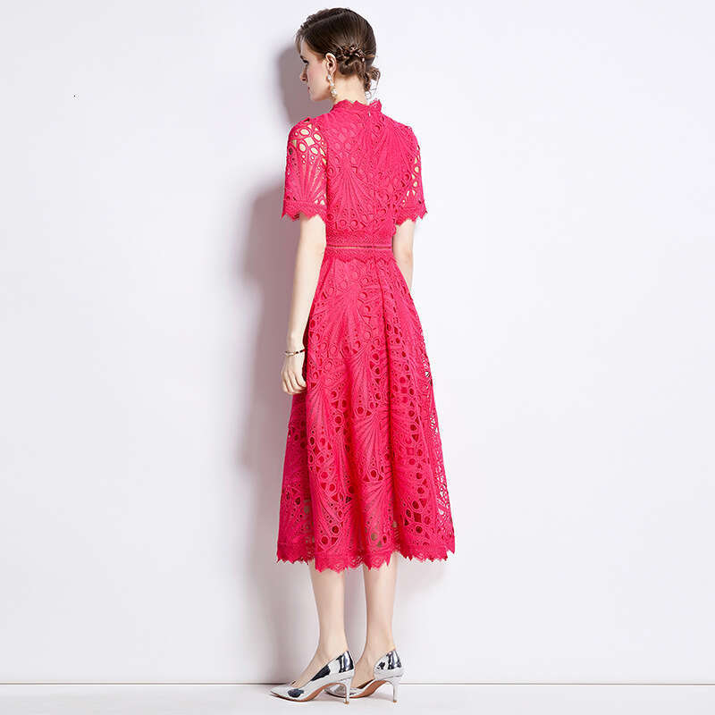 2026 Designer Social High end Lace Women's Summer B15 Crochet Embroidery Unique Elegant Dress