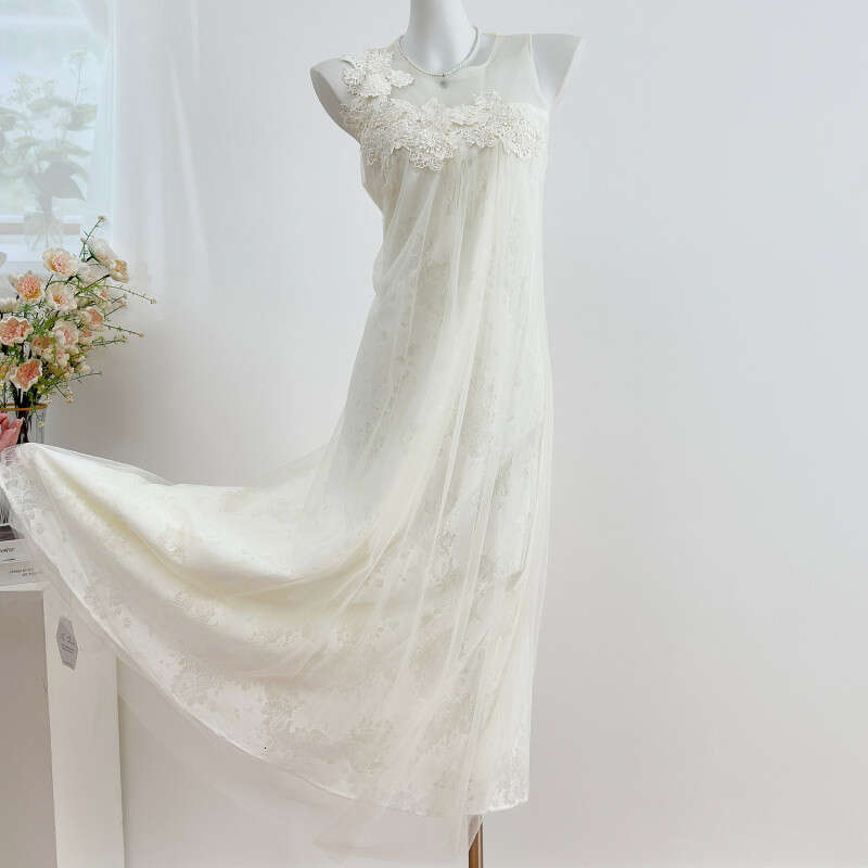 Designer's new k30 women's lace patchwork dress, lightweight and luxurious mesh sleeveless dress
