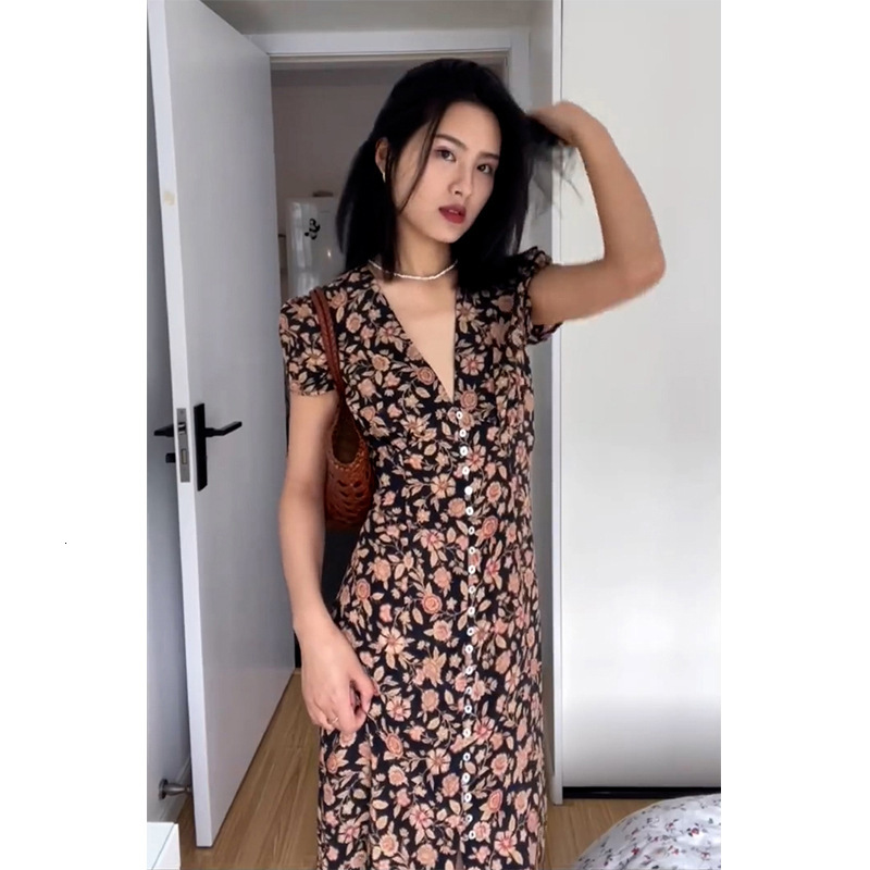 French-style Tea Break Dress Designer Dress For Women New Summer Vintage Floral V-neck Dress With A Mature And Stylish High-end Feel