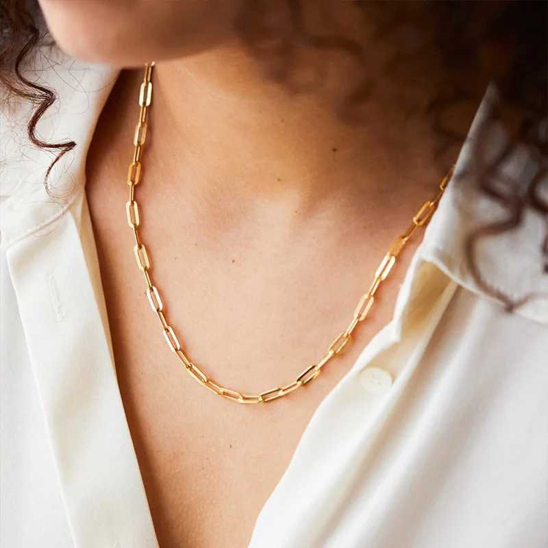 Andara Authentic 925 Sterling Silver Paper Clip Necklace With 18k Gold Plated Chain Necklace For Men And Wen X260321 - view 7