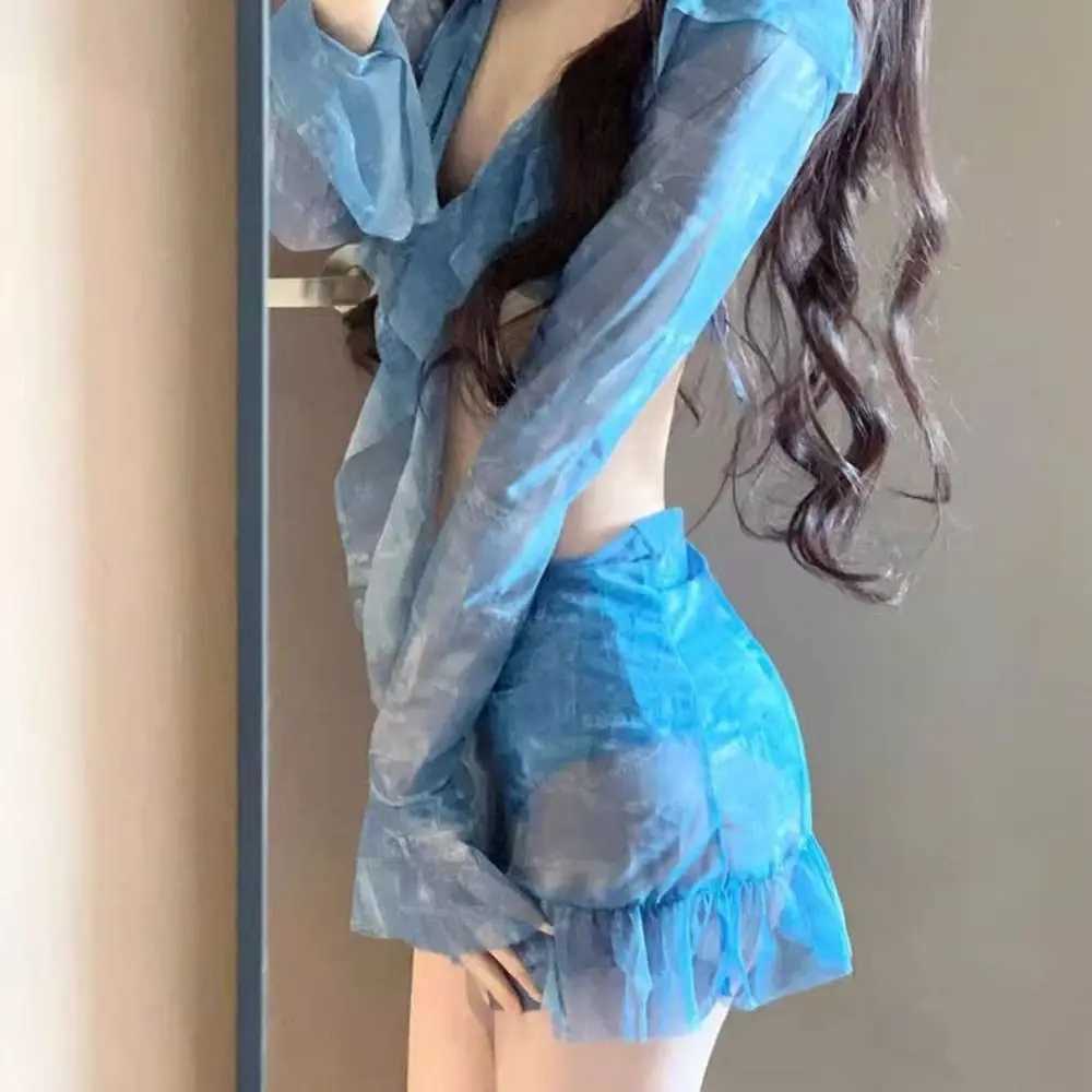 Trendy Sexy Design Halter Neck Bikini Split Bikini Halter Neck 4-Piece Set Slimming Fit Long Sleeve Long Sleeve Swimwear Beach M260321