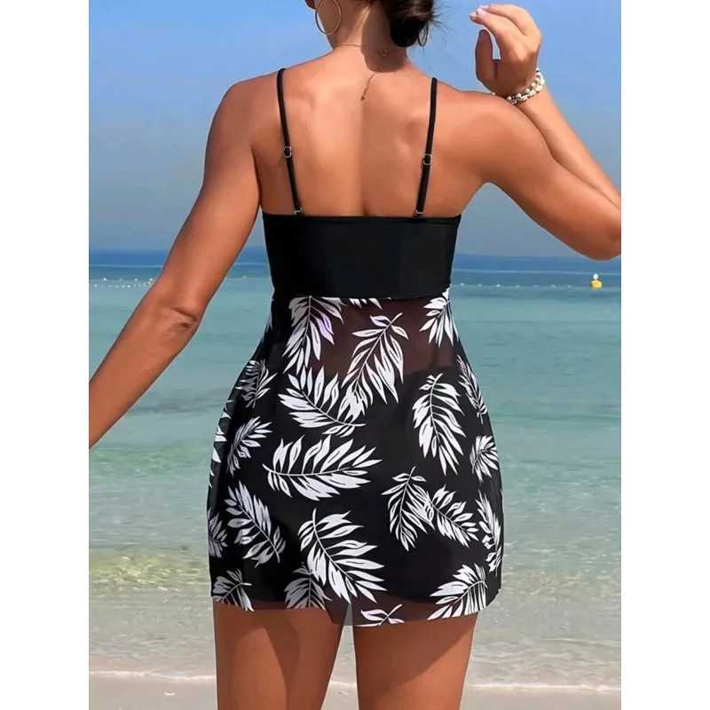 2024 Short Dress Tankini with Shorts Swimsuit Women Swimwear Female Padded Printed Bathing Swim Suit Swimming Beachwear Summer M260321