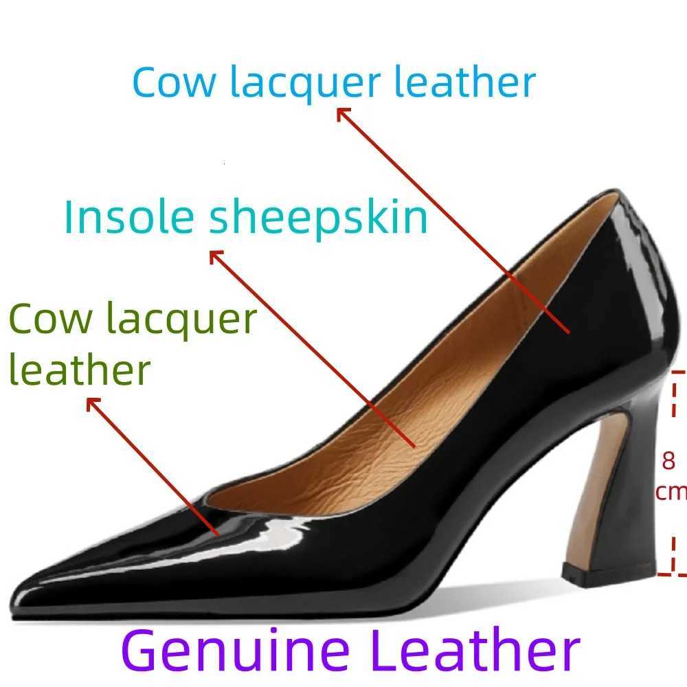 JOCHEBED HUNew Handmade Genuine Leather Pointed Toe Thick High Heels Grace Wedding Mature Slip on Comfortable Shoes 33-43 C260321