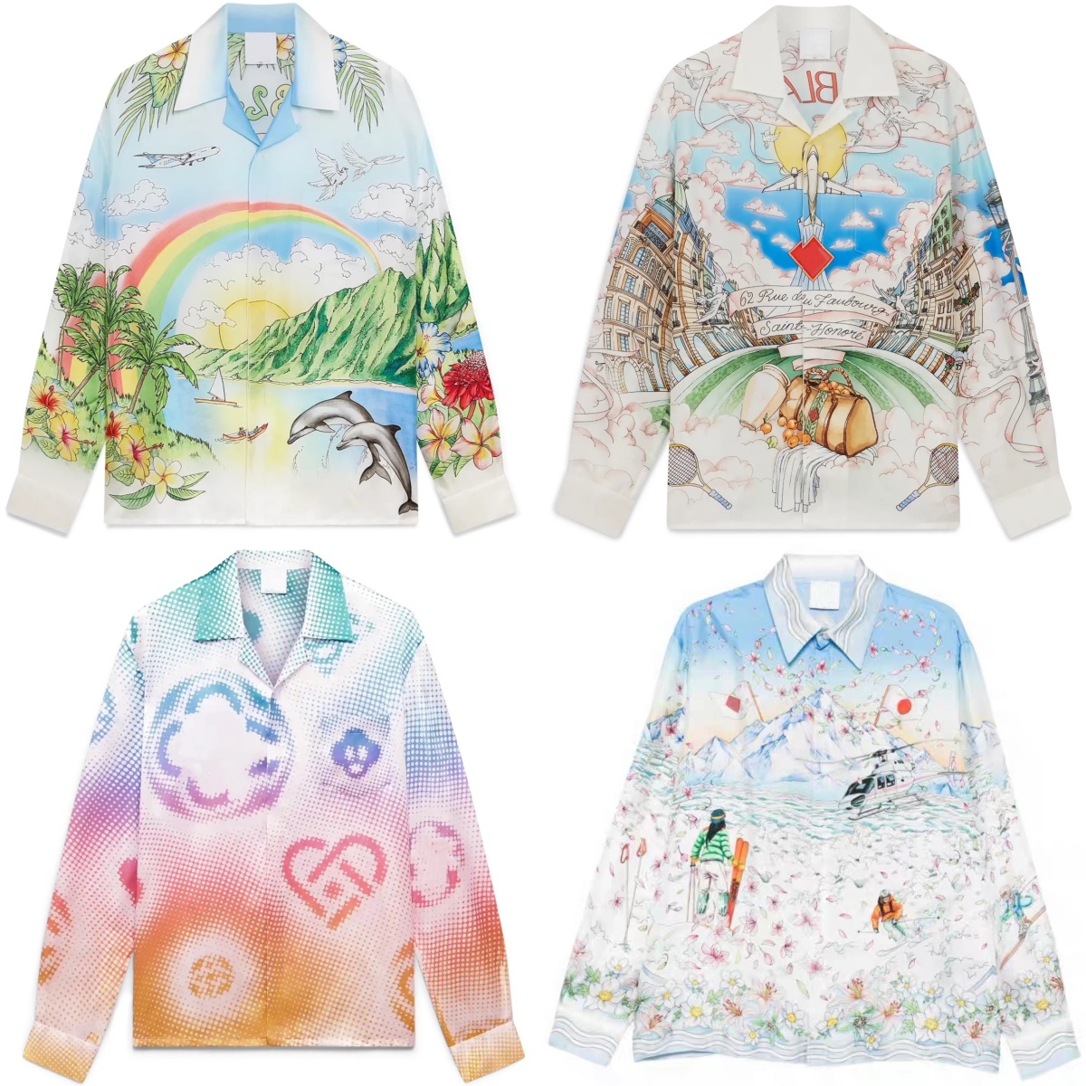 New Designer Hawaiian Casual Shirts Men and Women Long Sleeve Shirt Button Up Silk Beach Shirts Polos