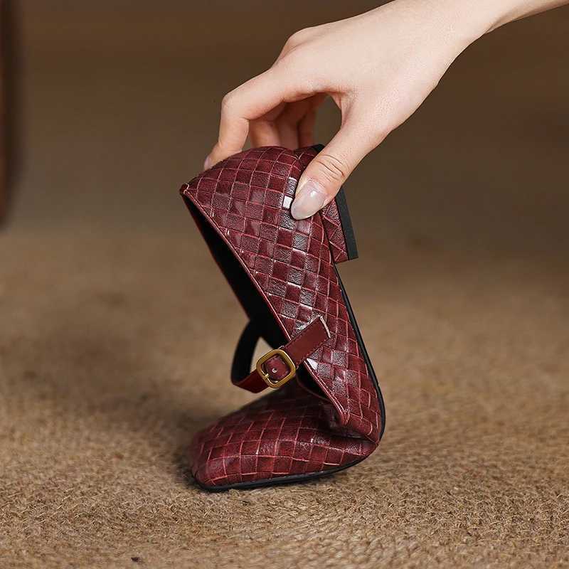 Womens new genuine leather printed cowhide square head metal elastic belt low heel plus size Mary Jane single shoe C260321