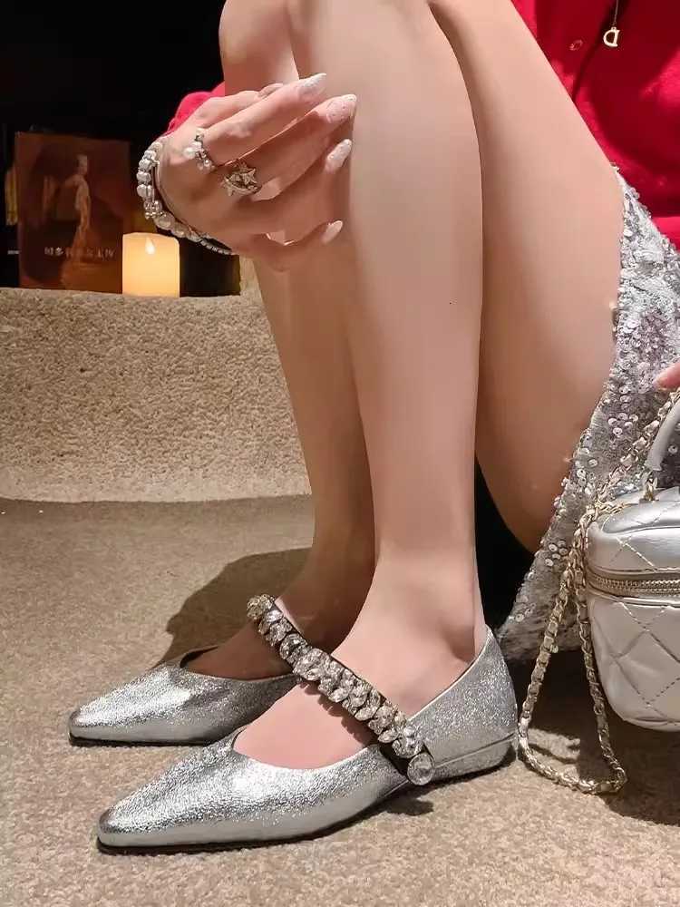 Diamonds Women Pumps 2024 New Spring Summer Split Leather Fashion Versatile Pointed Toe Shoes Elegant Office Ladies Flat Shoes C260321