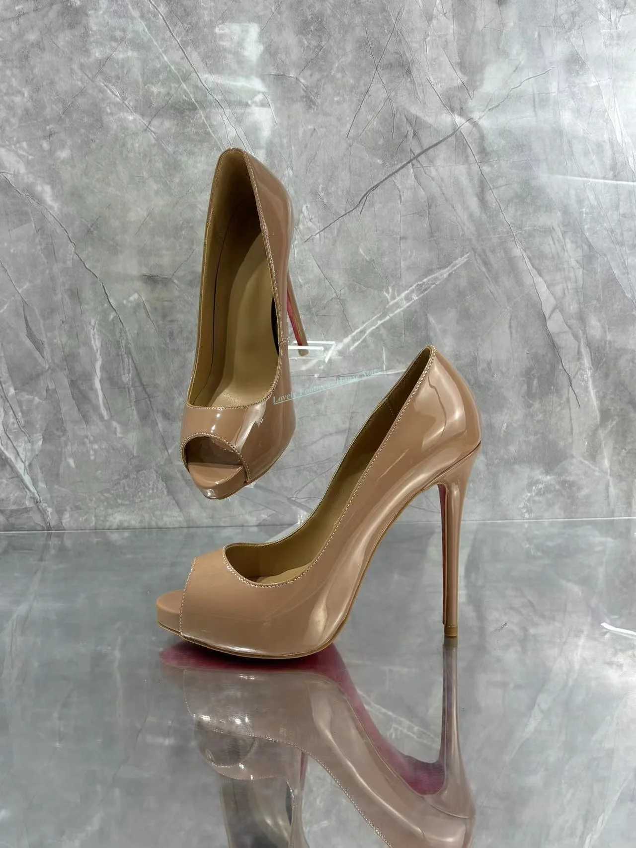 Woman New Style Leather Single Pumps Stiletto Heel Peep Toe 10Cm 12Cm Thin High Heel Female Slip On Summer Brown Sandals Shoes C260321