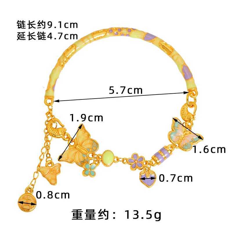 New Chinese Ancient Sand Gold Light Luxury Enamel Butterfly Half All-match Design Long-term Color-free Jewelry H260321 - view 5