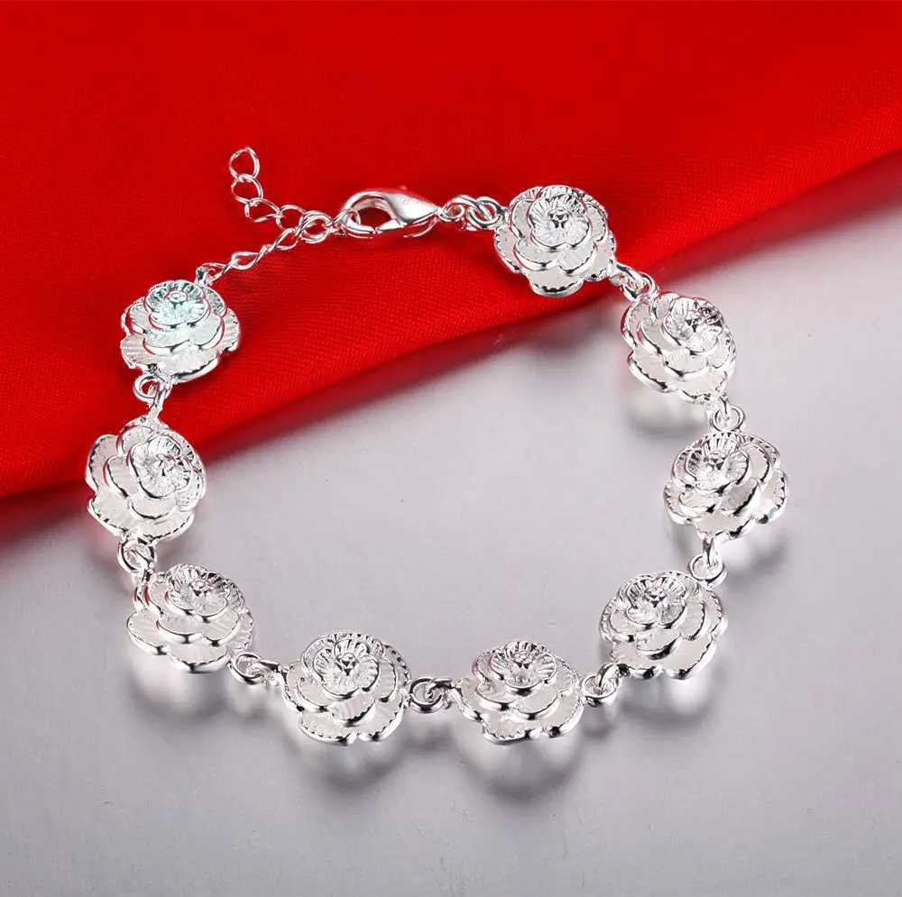 Charm 925 Sterling Silver Rose Flower Chain For Women Fashion Pretty Party wedding accessories gift fine luxury Jewelry H260321 - view 3