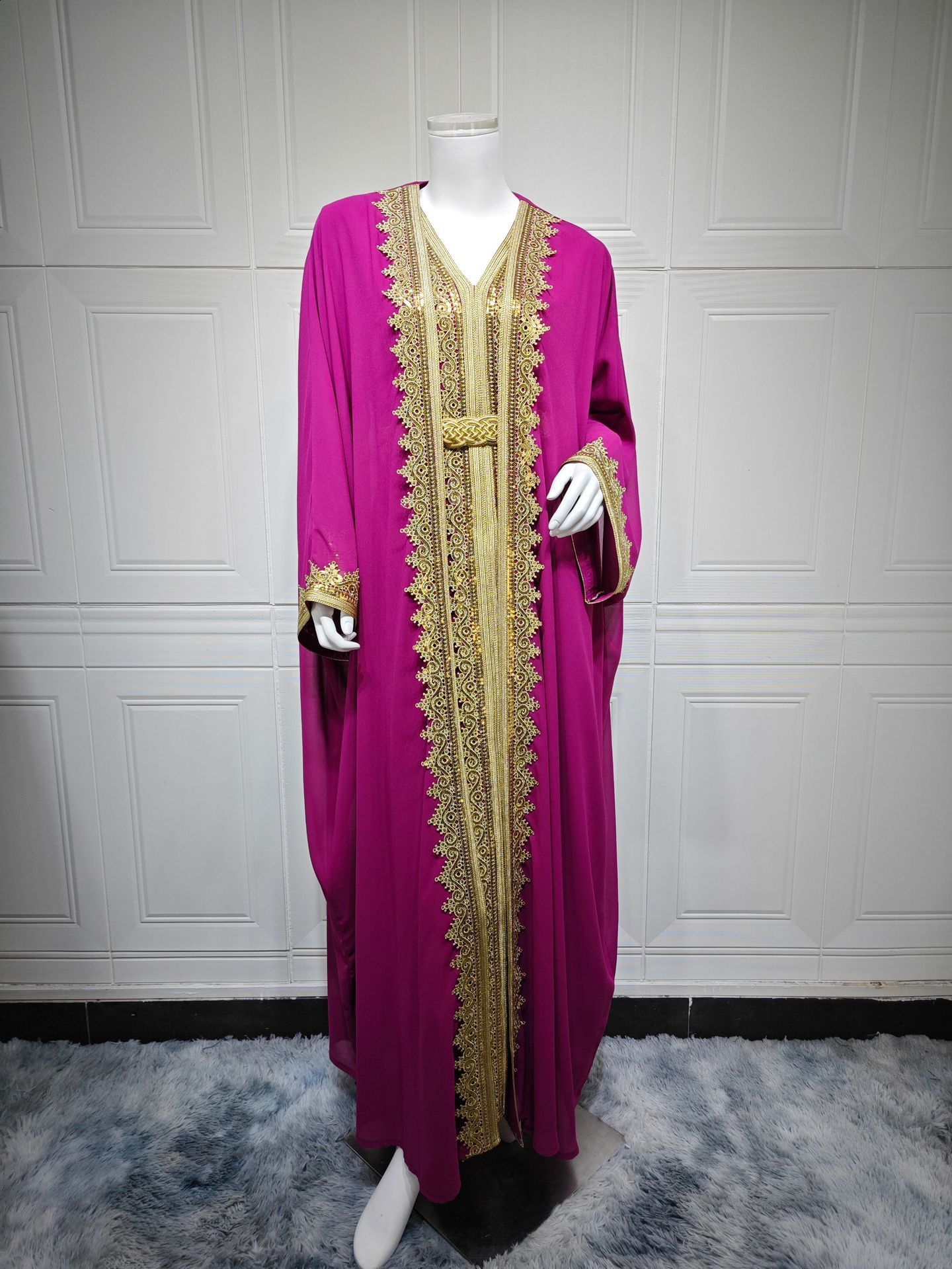 Autumn Muslim Dress for Women Jalabiya Abaya Ramadan Long Dresses Abayas Woman Lace-up Kimono Robe Moroccan Caftan Vestidos 240715