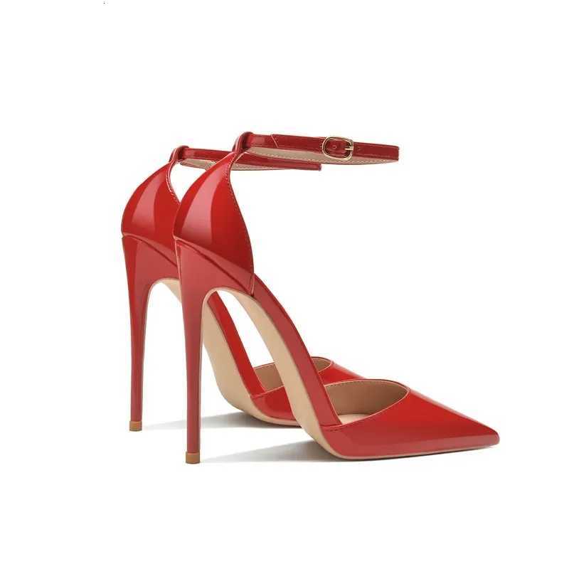 Patent Leather Women Ankle Strap Stiletto Pumps Pointed Toe Sexy High Heel Shoes 8cm 10cm 12cm Customize 33-46 Talon Femme C260321