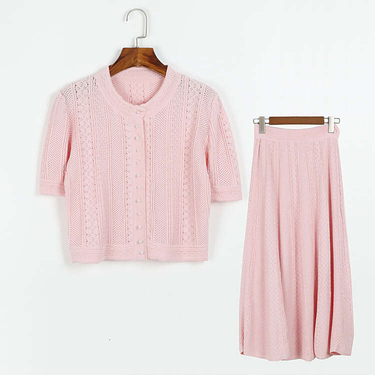 k30 2026 Spring New Designer French Fashion Mid Sleeve Knitted Cardigan Jacket+Skirt Set for Women