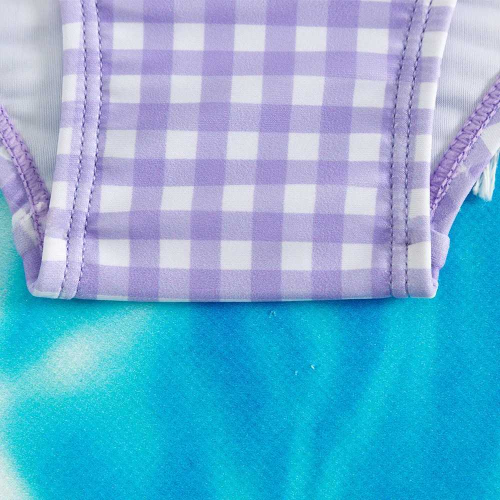 New Summer Kids Split Swimsuit for Girls Bikini Sets 5-14 Years High Waist Purple Plaid Girl Swimwear Bathing Suit M260321