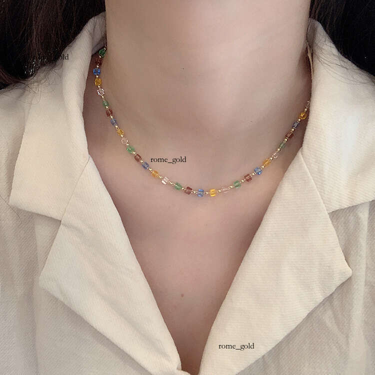 Korean Simple Elegant Fashion Fresh Handmade Beaded Colorful Crystal Necklace Choker HyunA Style