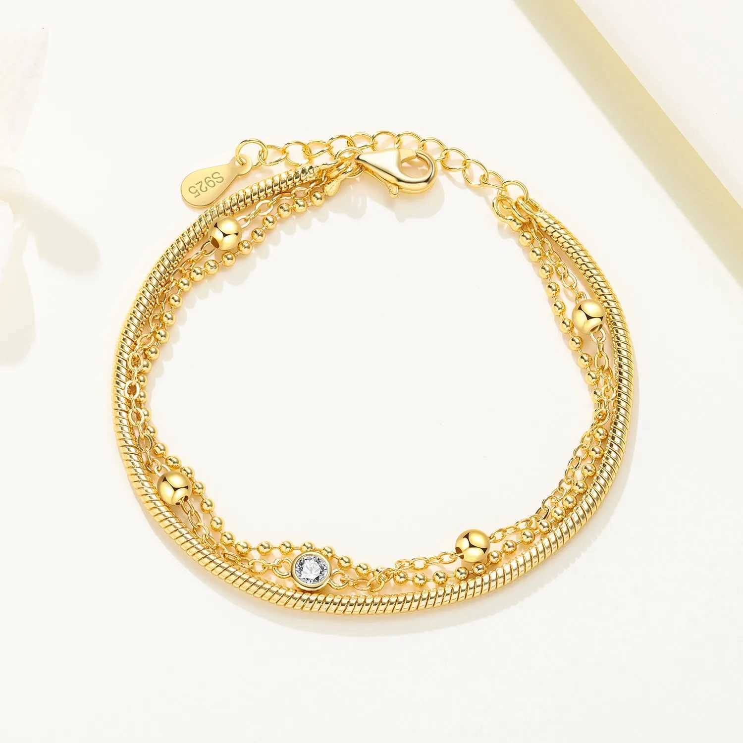 925 Silver Three-layer Golden Adjustable Chain Link Classic Joker Jewelry Birthday Gifts for Women H260321 - view 3