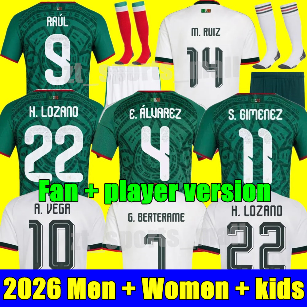 Green Mexico jersey 2026 World Cup Home away Kit soccer jerseys A. VEGA C. HUERTA L. ROMO RAUL R. ALVARADO football shirts men kids kit set goalkeeper Fans player version