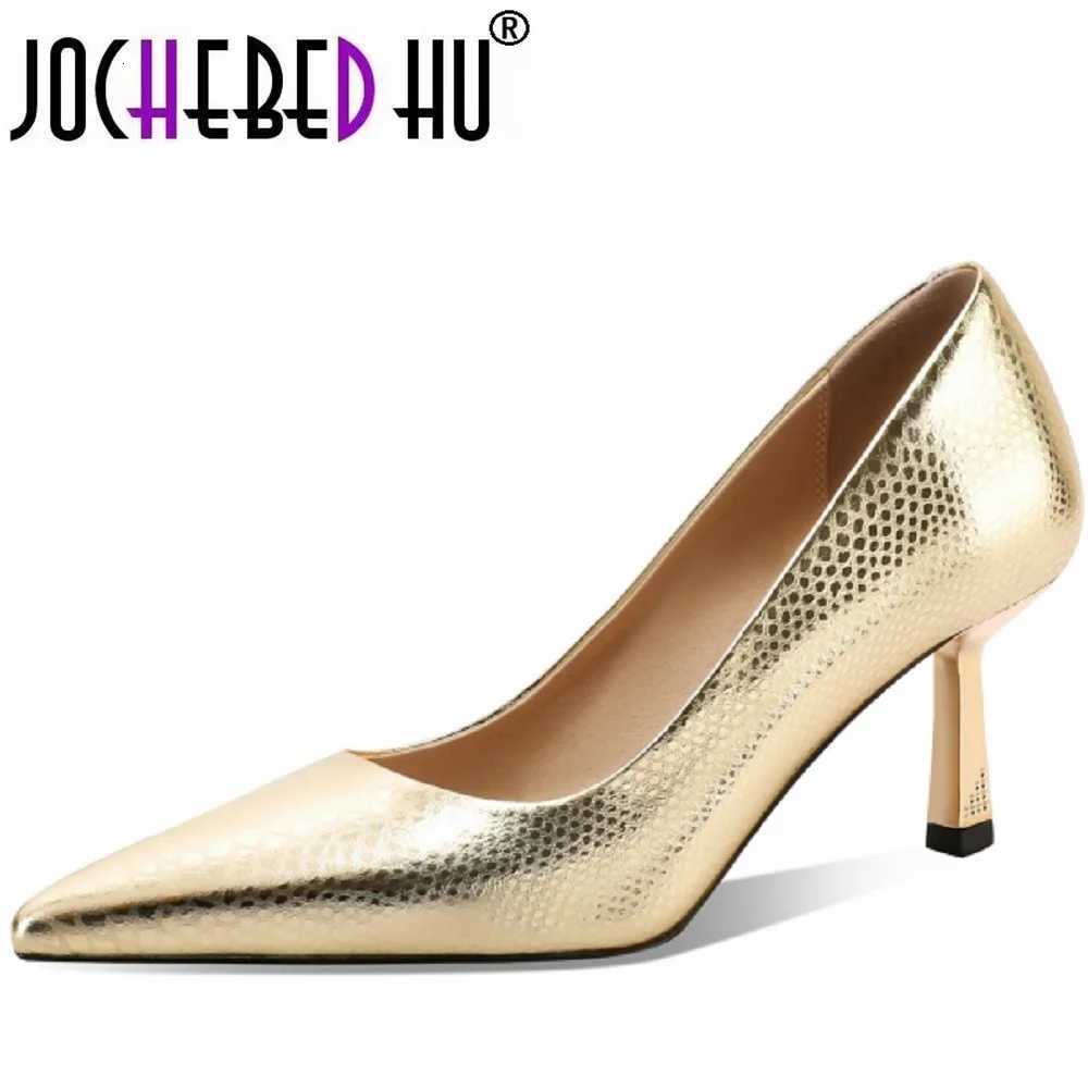 JOCHEBED HUWomen Pumps Genuine Leather Pointy Toe 65CM Thin High Heels Dress Party Prom Basic Shoes Woman Large Size 33-43 C260321