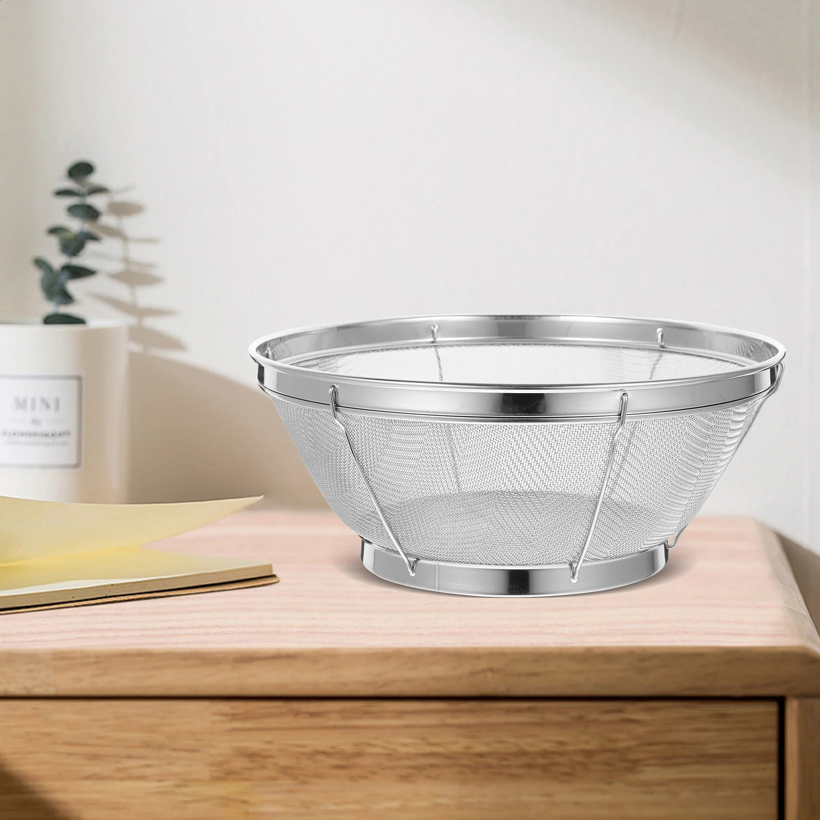 1pc Stainless Steel Rice Washing Sieve Fine Mesh Basket Kitchen Colander Fruit Rinser Strainer Container Vegetable Washing Bowl 260320