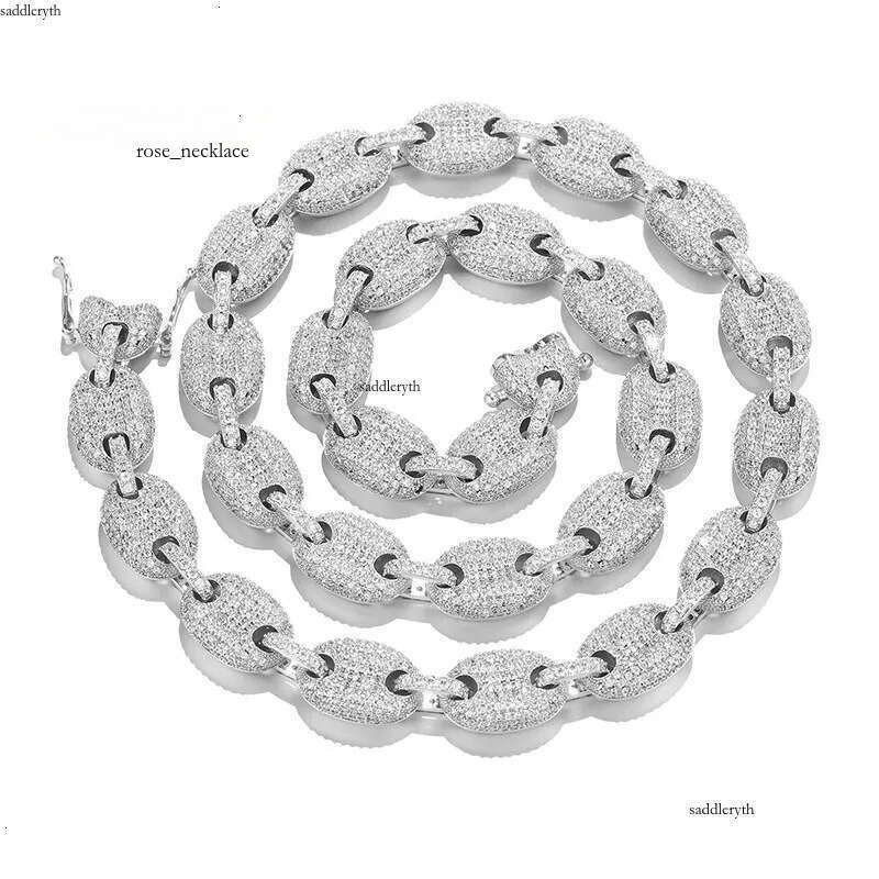 VVS Moissanite Dia Cuban Iced Out Coffee Bean Pig Nose Choker Necklace Hip Hop S Sterling Sier Link Chain