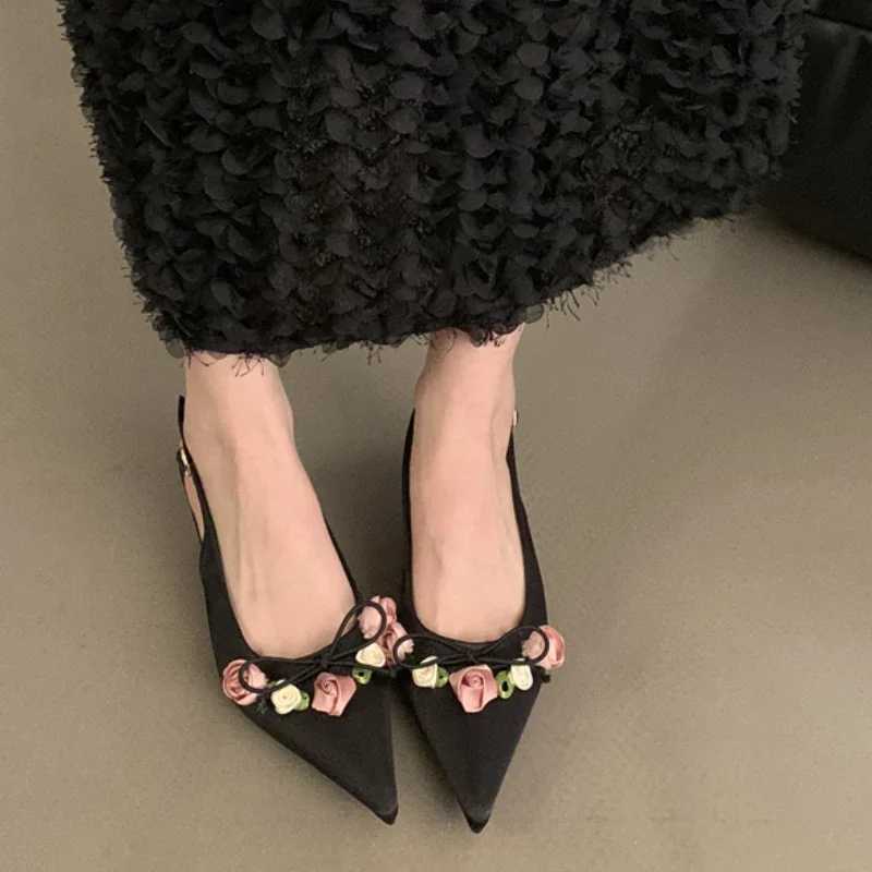 2024 New Spring Summer Fashion Flower Sweet Pointed Shallow Pointed Toes Lolita Bow Needle Casual Thin High Womens Shoes C260321