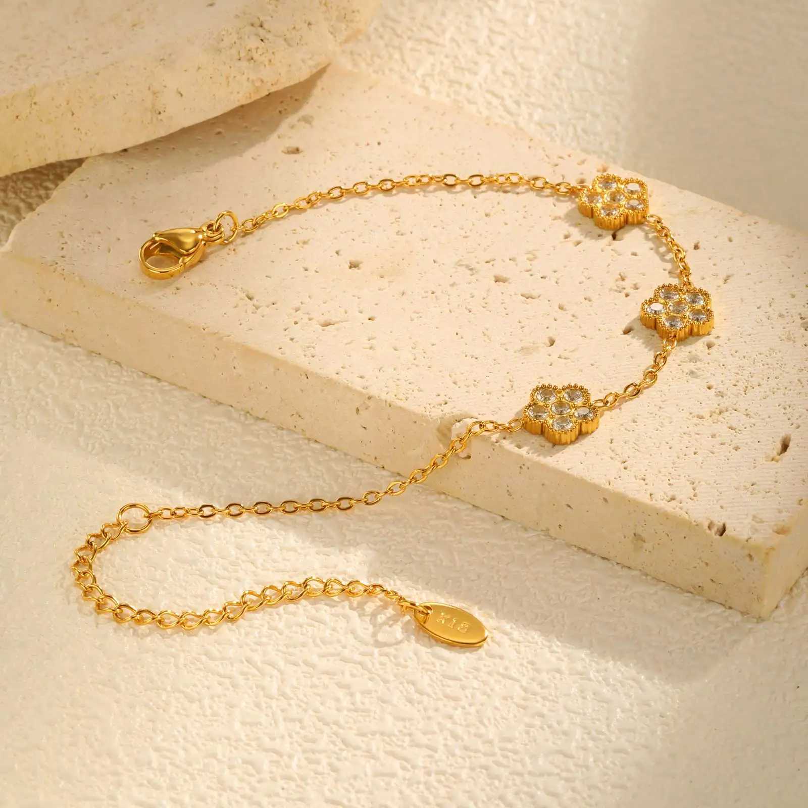 Elegant Five White Zircon Flower StainlESS Steel Charm Chain For Women Mom Girlfriend Gift Jewelry H260321 - view 5