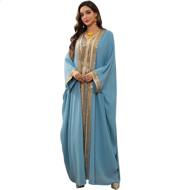 Autumn Muslim Dress for Women Jalabiya Abaya Ramadan Long Dresses Abayas Woman Lace-up Kimono Robe Moroccan Caftan Vestidos 240715
