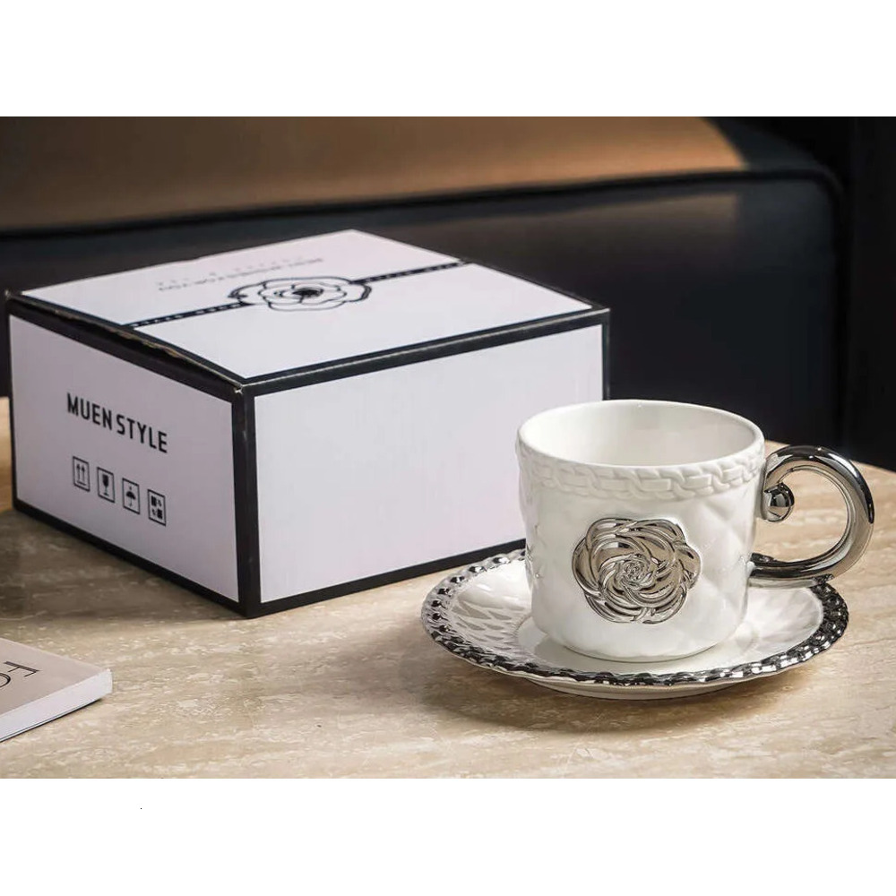 Home Ceramic Coffee Cup And Saucer Set Embossed Luxurious And Elegant French/european-style Coffee Cups Perfect As Gifts