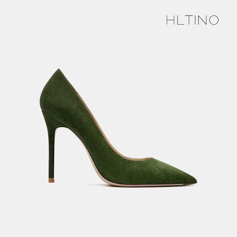 Green high-heeled shoes 2025 new style slim heel sexy temperament versatile shallow mouth suede womens pointed single shoes C260321