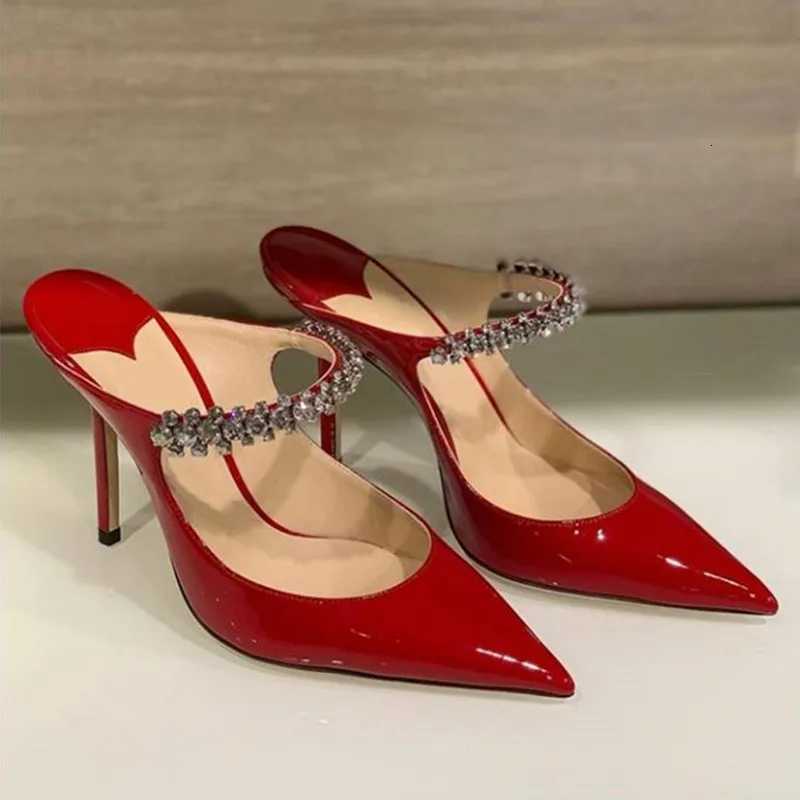 2026 new womens high heels pointed rhinestone chain patent leather fashion shoes C260321