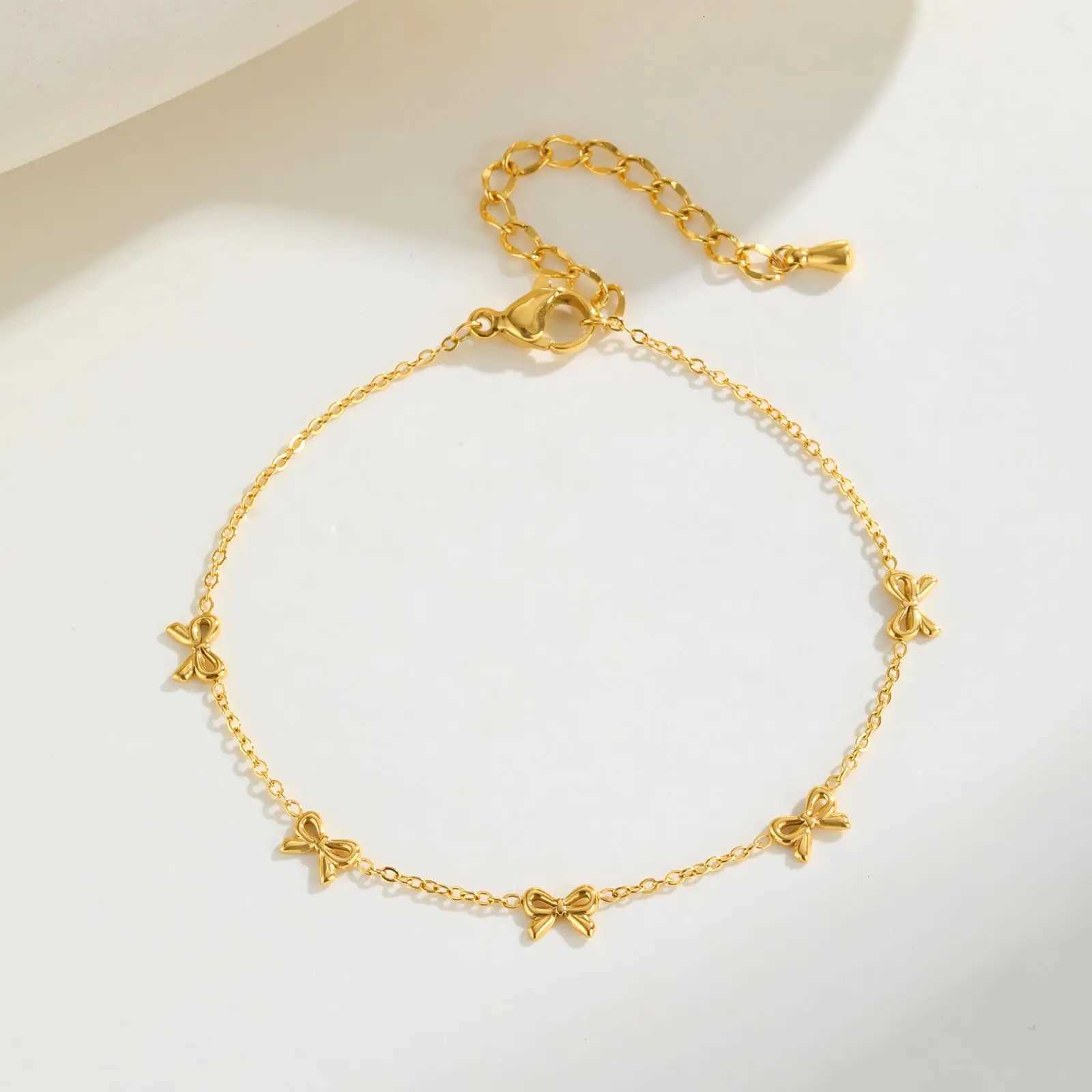 Classic Bowknot for WomenGold Color Stainless Steel Flat Rolo Chain Bow BraceletsChic Jewelry Gifts H260321 - view 3