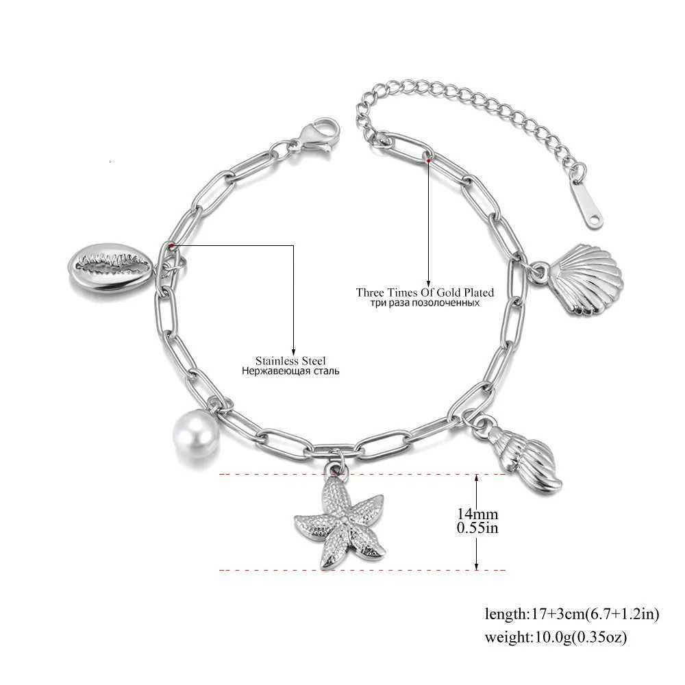 JeeMango Womens Gold Plated Sea Stainless Steel Conch Shell Starfish Charm Jewelry Waterproof Fashion Bangle B25060 H260321 - view 4