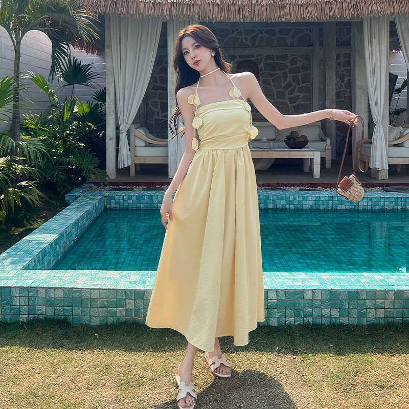 2026 A13 new designer French elegant waistband design slim fit niche long holiday style strapless dress