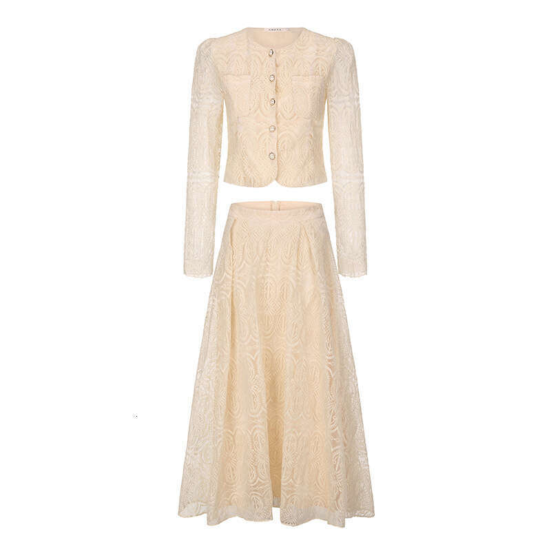 Designer French Elegant Girl Evening A14 Dress Light Luxury Social Celebrity Long Sleeve Pearl Embroidery Lace Dress Set