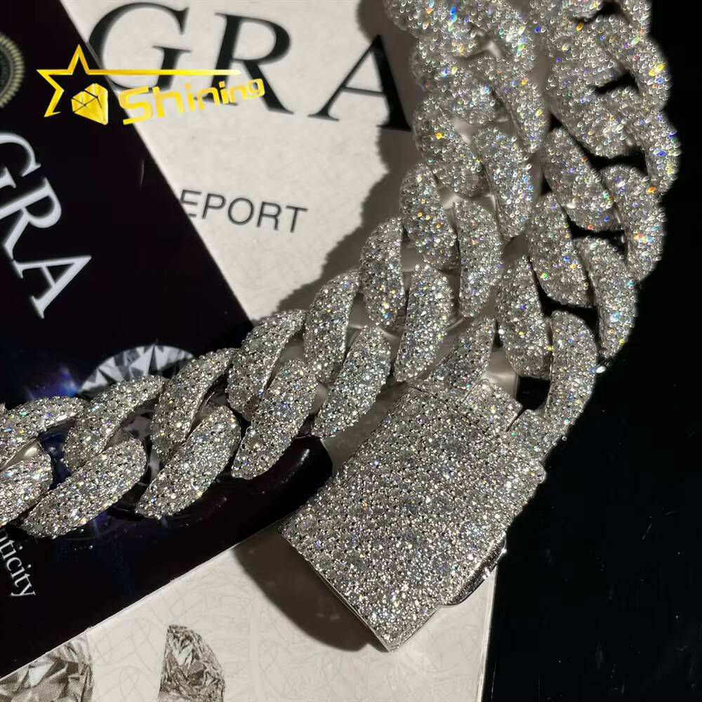 Mosaic Setting Pass Diamond Tester Hip Hop Jewelry 14mm 925 Sterling Silver Men Necklace Iced Out Moissanite Cuban Link Chain