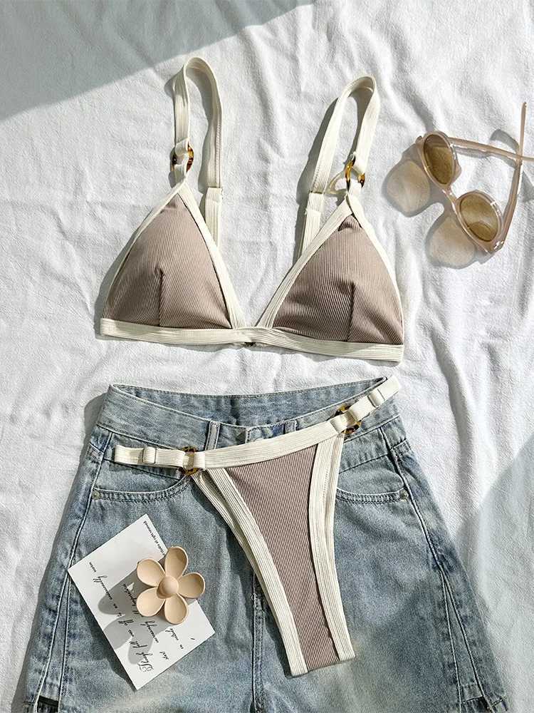 Vzvn Sexy Contrast Color Backless Bikini Women Split Swimsuit Beach Vacation Bikini 2026 New All Season Bikinis 2 Piece Set M260321