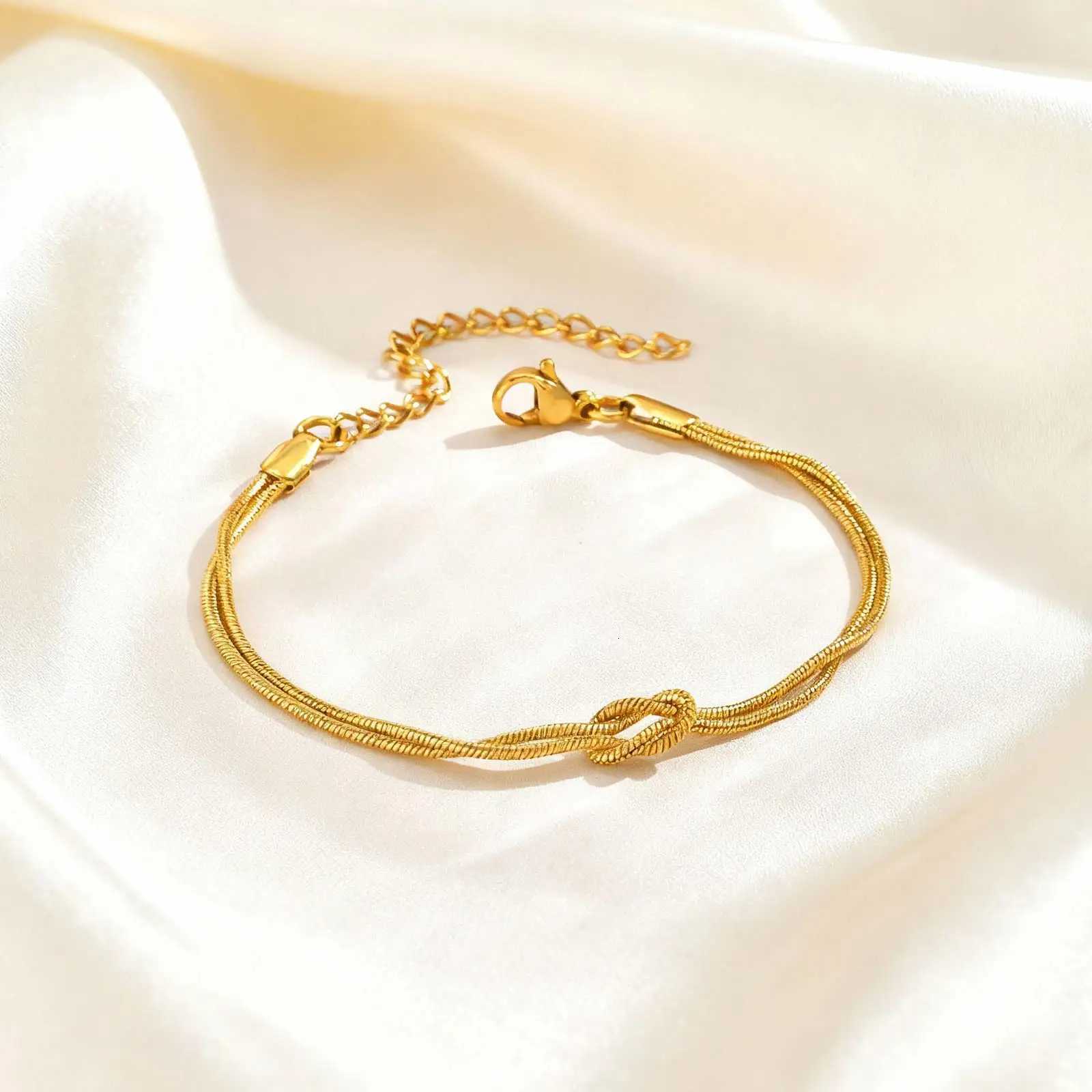 Stainless Steel Couple Jewelry Double Layer Knot for Women Men Snake Bone Chain Couple Valentines Day Gift H260321 - view 5