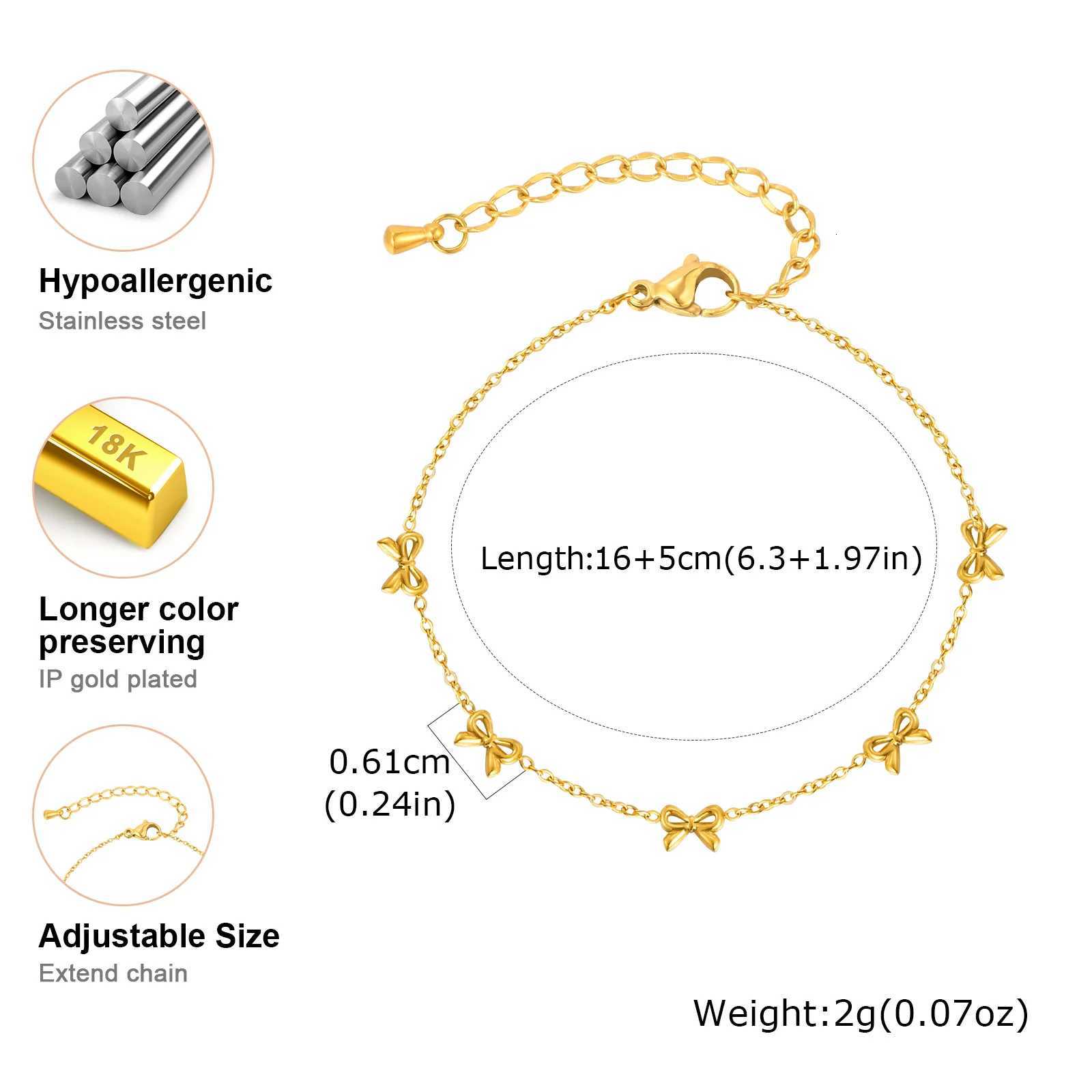 Classic Bowknot for WomenGold Color Stainless Steel Flat Rolo Chain Bow BraceletsChic Jewelry Gifts H260321 - view 7