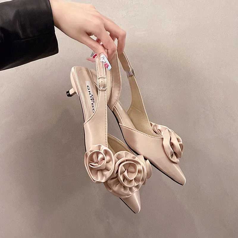 Pointed French flowers Baotou sandals fairy shoes 2025 spring summer new socialite shoes C260321