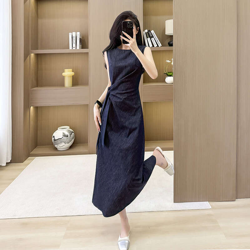 2026 Spring and A13 Summer New French Designer Fashion Twisted Band Waist Cowboy Tank Top Dress
