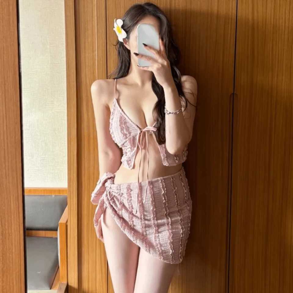 Slimming Design Three-Piece Bikini Strapless Small Chest Womens Swimsuit Separate Pieces High-End Feel Thermal Spring Swimsuit M260321