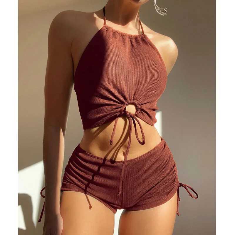 2026 Summer Black Swimsuits Tankini Sets Female Swimwear Sports Beach Wear Two-Piece Bathing Suits Pool Womens Swimming Suits M260321