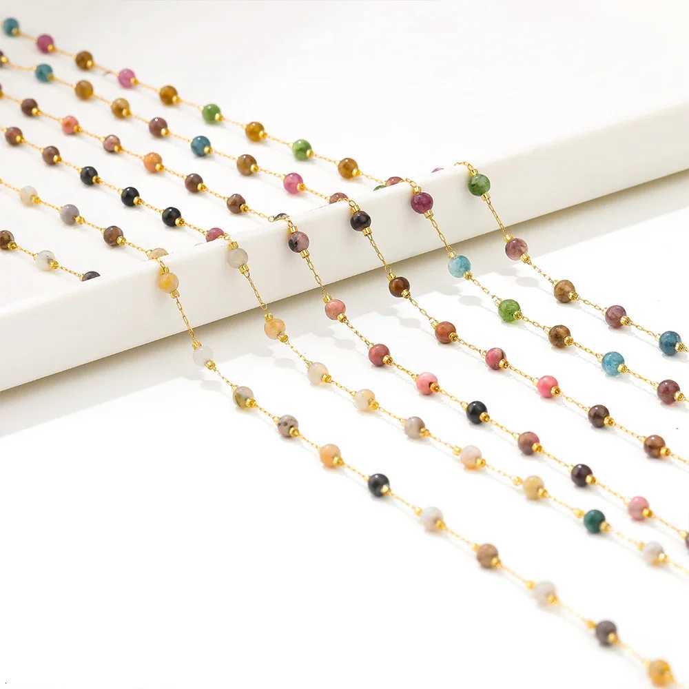 1 Meter Gold Plated Stainless Steel 4mm Beads Natural Stone Chains for DIY Women Jewelry Making Earrings Necklace Findings Bulk H260321 - view 4
