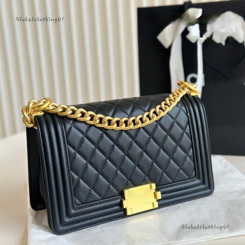 Evening Bags Lambskin Caviar Leather Classic Quilted Black boy Bags Gold Silver Chain Crossbody Shoulder Handbags Small Large Capacity Purse Designer Bag 25cm