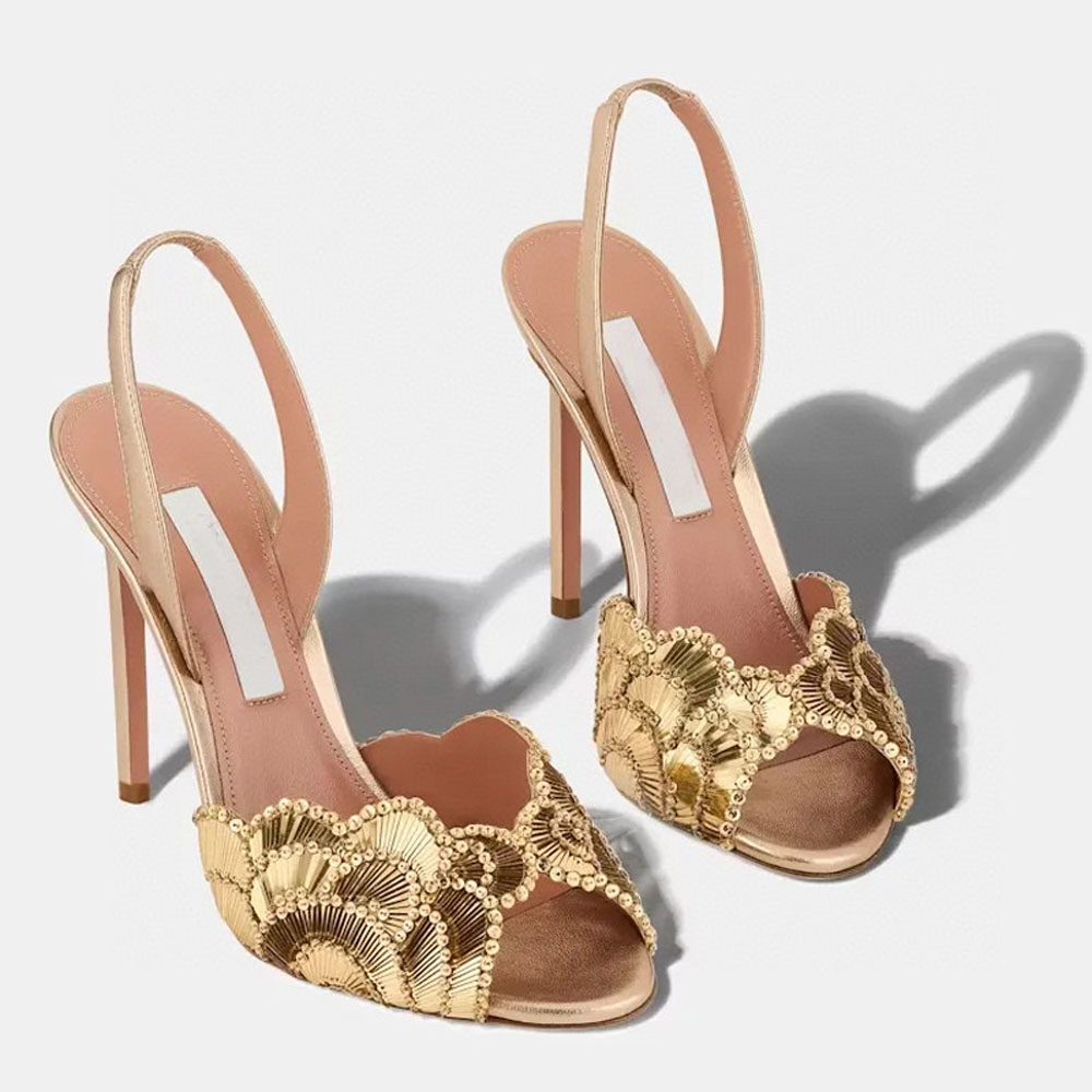 high quality sequin embellished stiletto heel Sandal Luxury designer 10.5cm women slingback high heel sandals Slip on Peep Toes Elegant evening shoes 35-42 with box